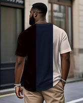 Men's Plus Size Daily Casual Blue And Black Striped Print Henry Collar Button Short Sleeve T-Shirt